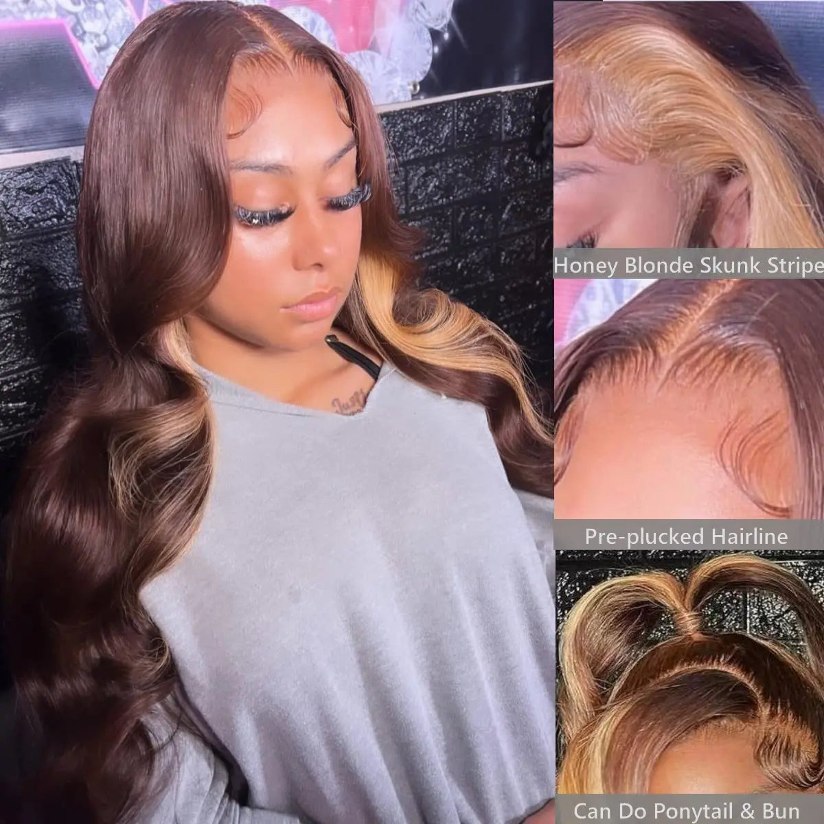 Synthetic Glueless Lace Front  Body Wave Highlight Wigs