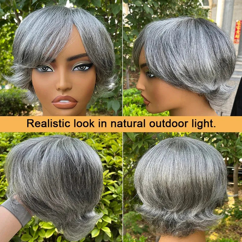 Pixie Cut Glueless Human Hair With Retro Flip Ends Wigs