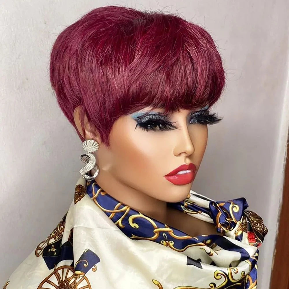 Pixie Cut Brazilian Human Hair With Bangs  Wigs