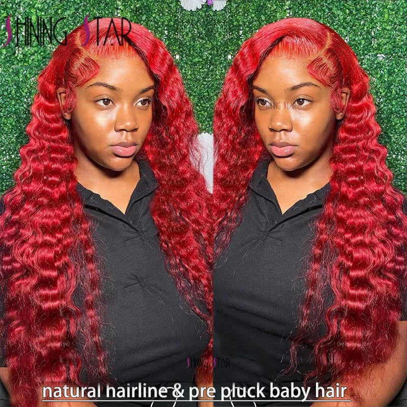 Lace Front Red Deep Wave Human Peruvian Hair Wig