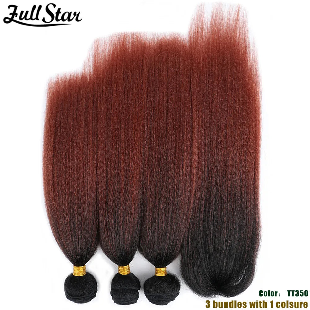 Yaki Straight Hair Bundle with Closure – Heat-Resistant Synthetic Weave Hair Extensions