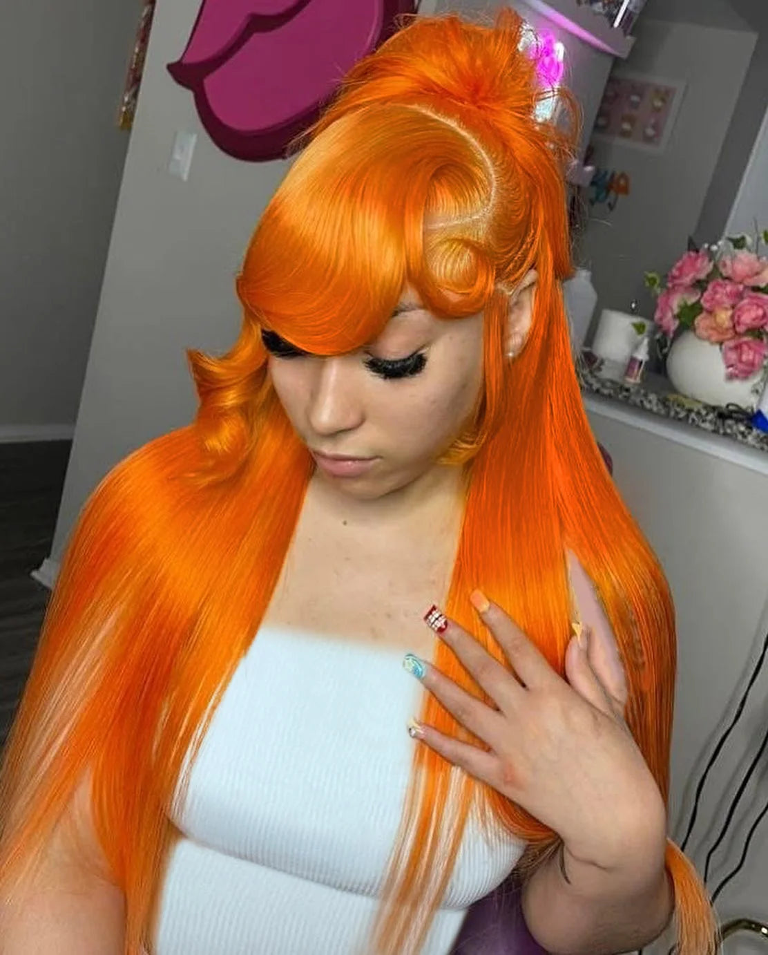 Lace Front HD Brazilian Human Hair Ginger Orange  Straight Wigs