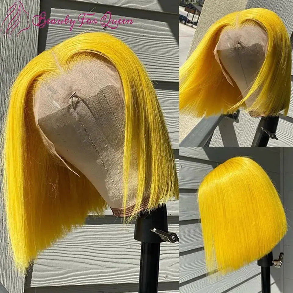 Lace Front Yellow Transparent Straight Short Bob Brazilian Human Remy Hair Wigs