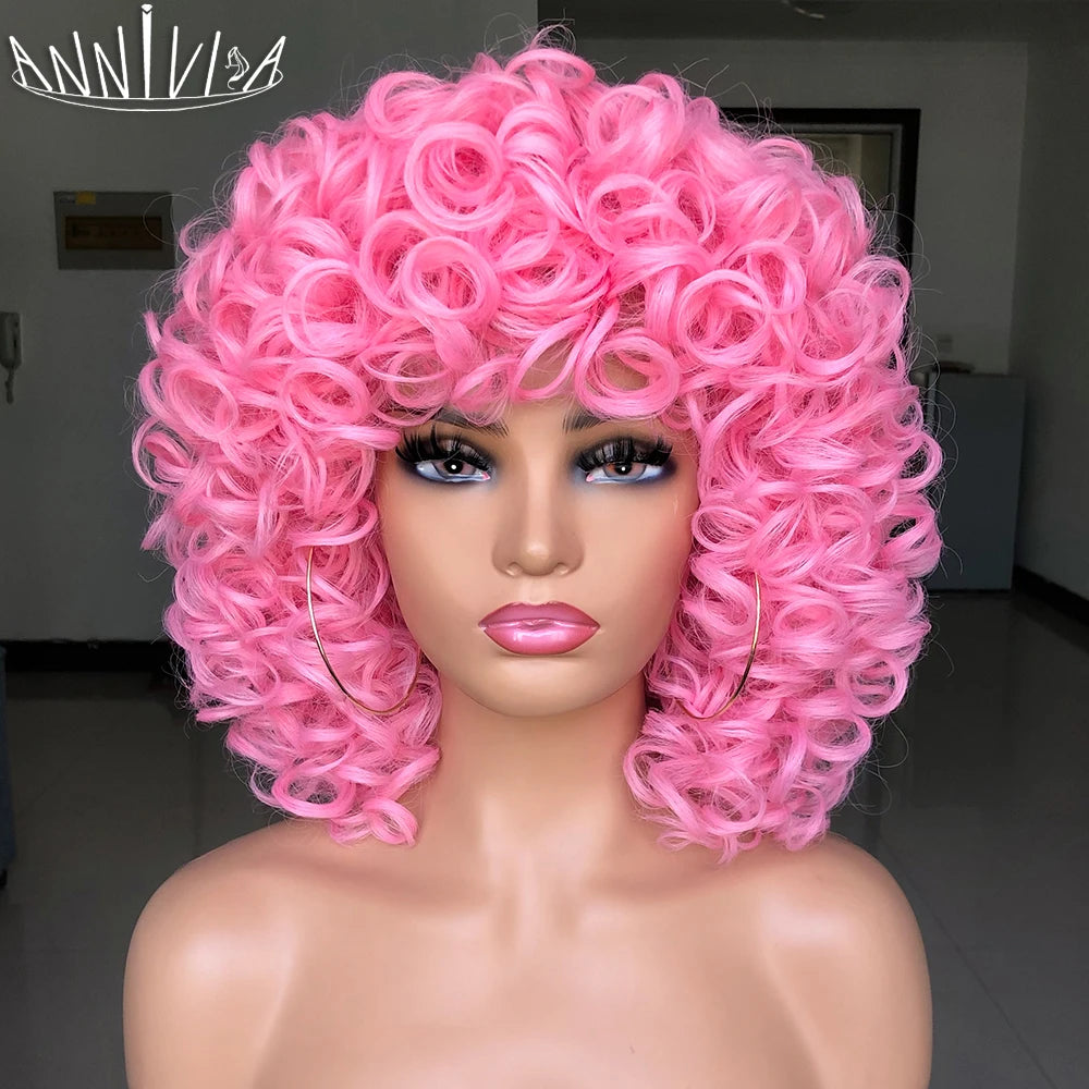 Synthetic Heat Resistant Curly Hair With Bangs Wig