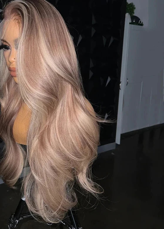 JNETTE CHANEL lace front HD body wave ombre pre-plucked human hair wig showing natural hairline and wavy ombre style