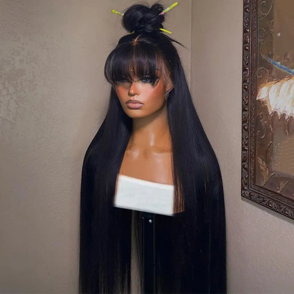 Glues Lacefront Straight Human Vietnamese Hair Wigs With Bangs