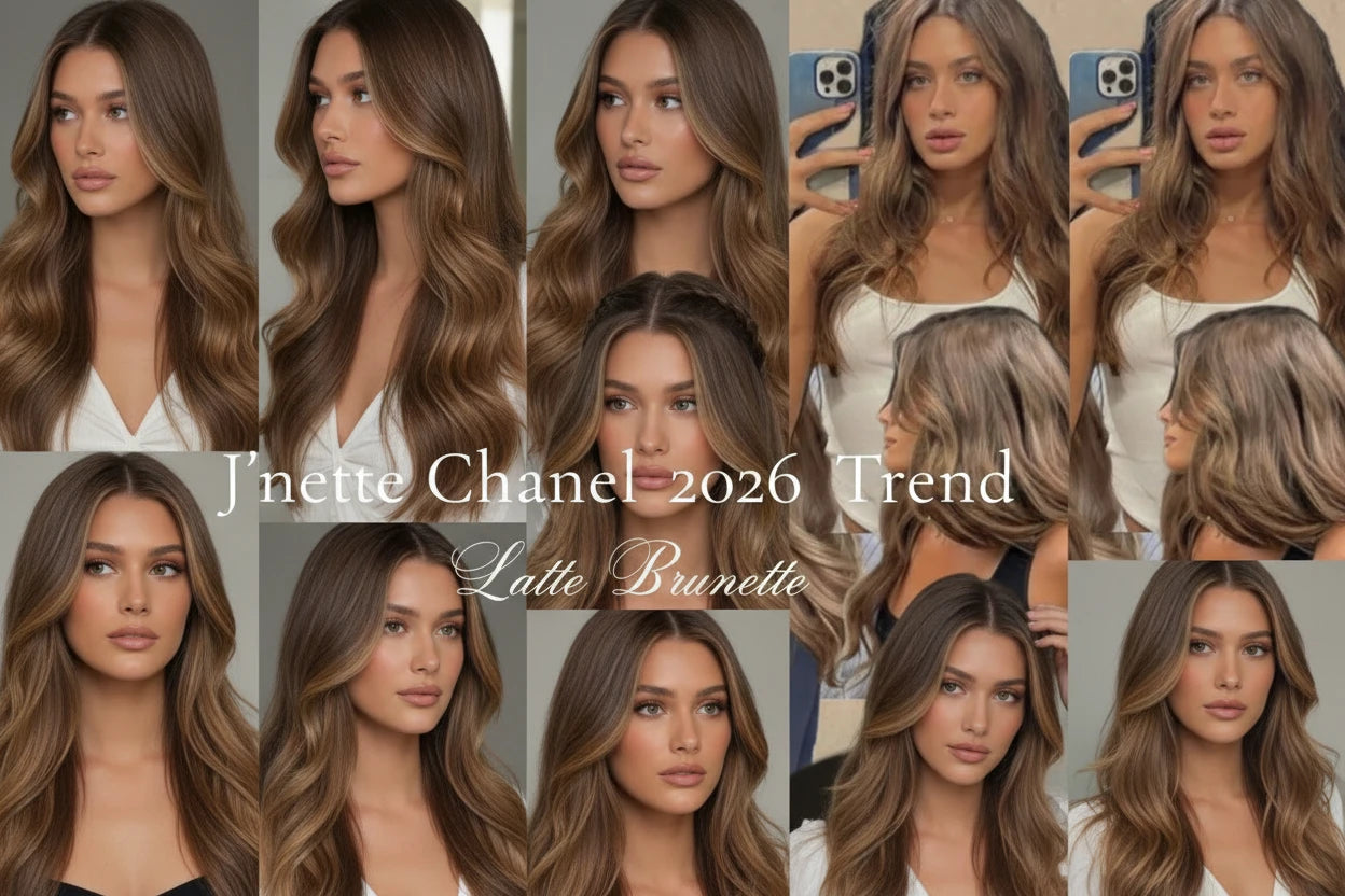 JNETTE CHANEL glueless synthetic heat-resistant lace front wig with natural hairline and layered dark brown hair style.