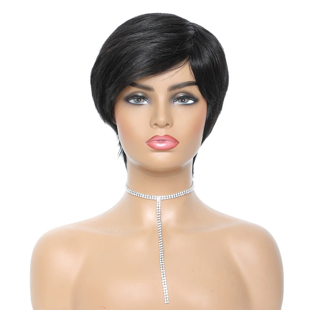 Glueless Pixie Cut Short Human Hair With Bangs Wigs
