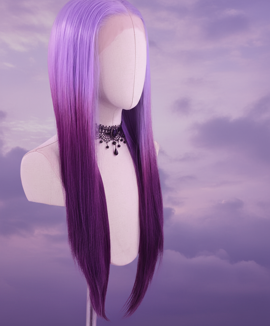 Glueless Synthetic Heat-Resistant Lace Front Straight Ombre Purple Wigs