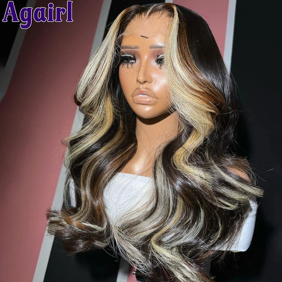 Glueless Lace Front Pre-Plucked Highlights Body Wave Human Hair Wig