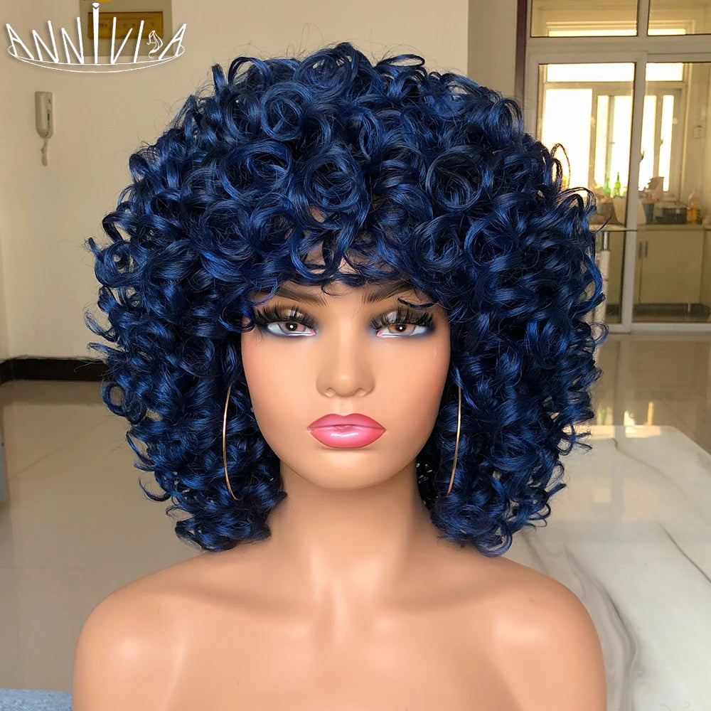 Synthetic Heat Resistant Curly Hair With Bangs Wig