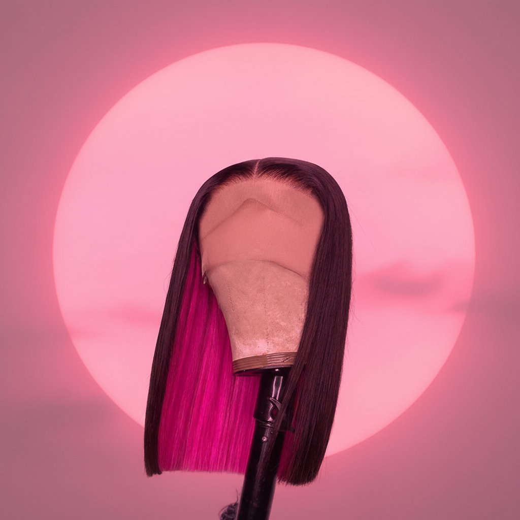 Synthetic  Heat Resistance Lace Front Black/Pink Highlight Short Bob Wigs