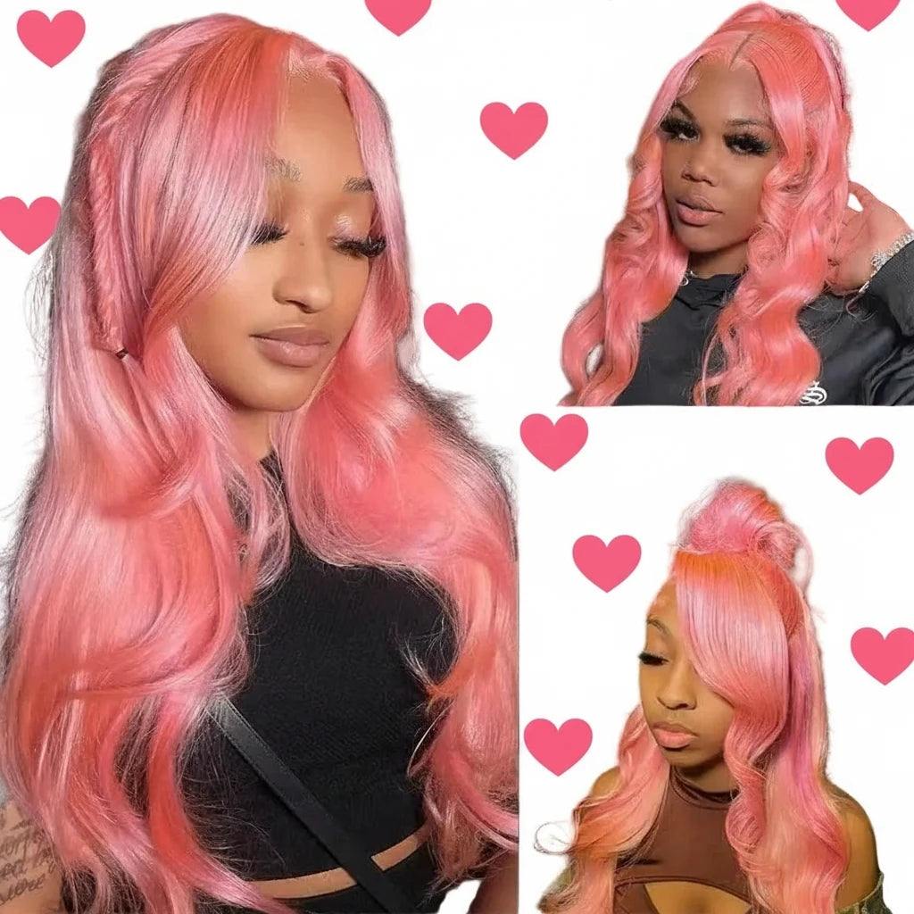 Light pink human hair lace front wig with body wave texture from JNETTE CHANEL, showcasing natural-looking lace and soft waves.