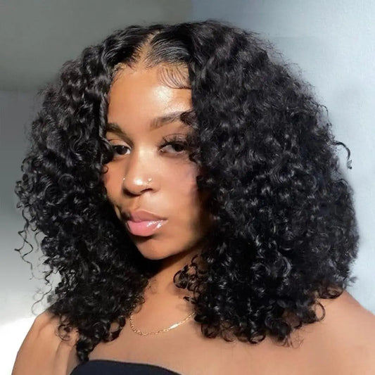 Glueless  Lace Front  Curly Bob Human Virgin Hair Wig