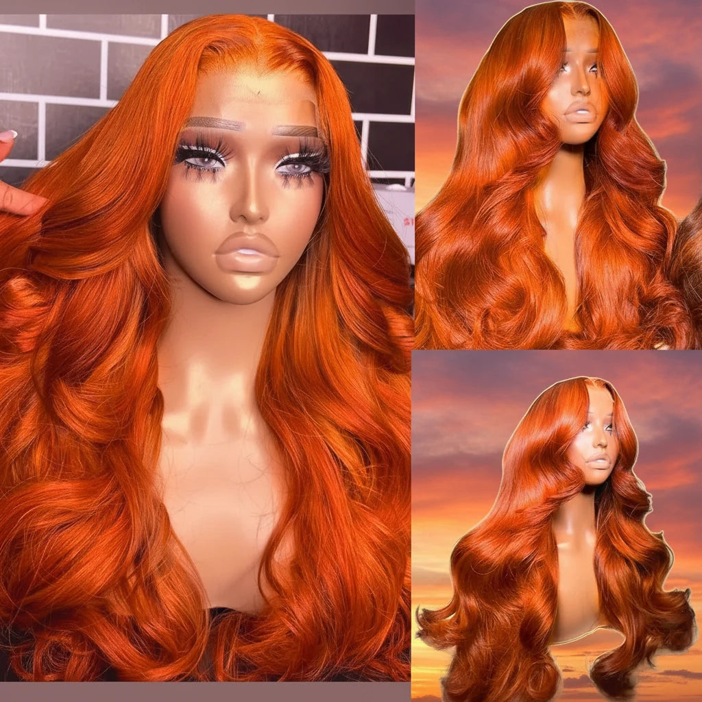 Lace Front Pre Pluck Orange Ginger Brazilian Human Hair Body Wave Wigs
