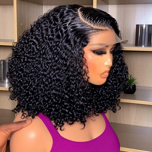 Deep curly Brazilian human hair lace front wig by JNETTE CHANEL with natural curl pattern and lace front for a seamless fit