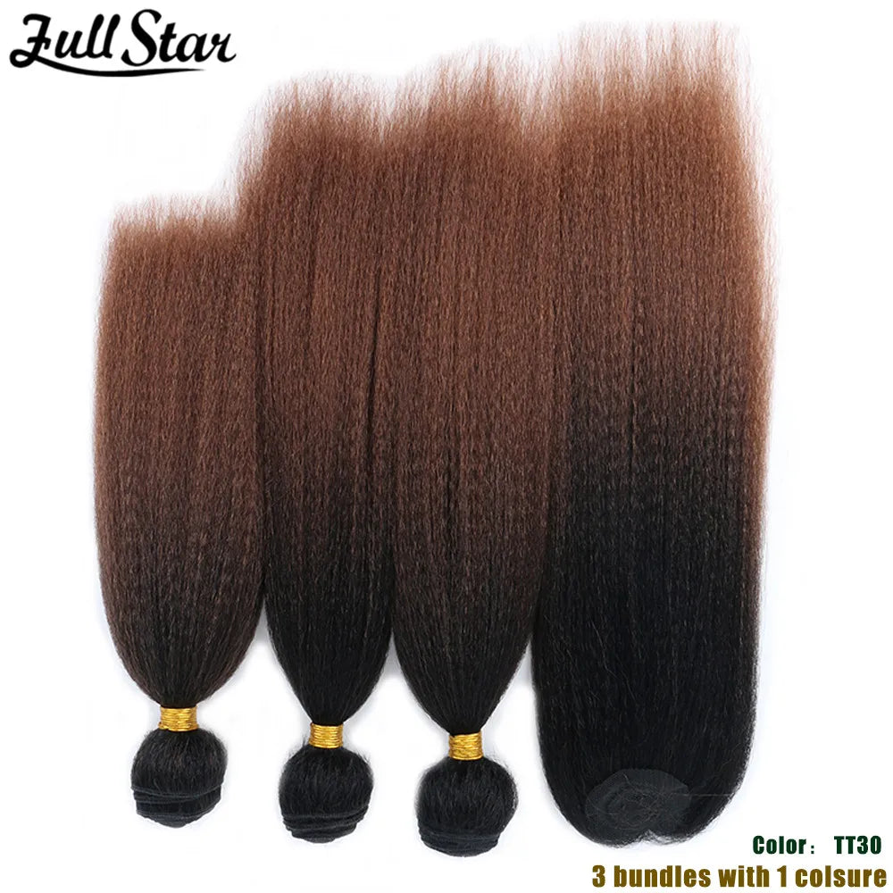 Yaki Straight Hair Bundle with Closure – Heat-Resistant Synthetic Weave Hair Extensions