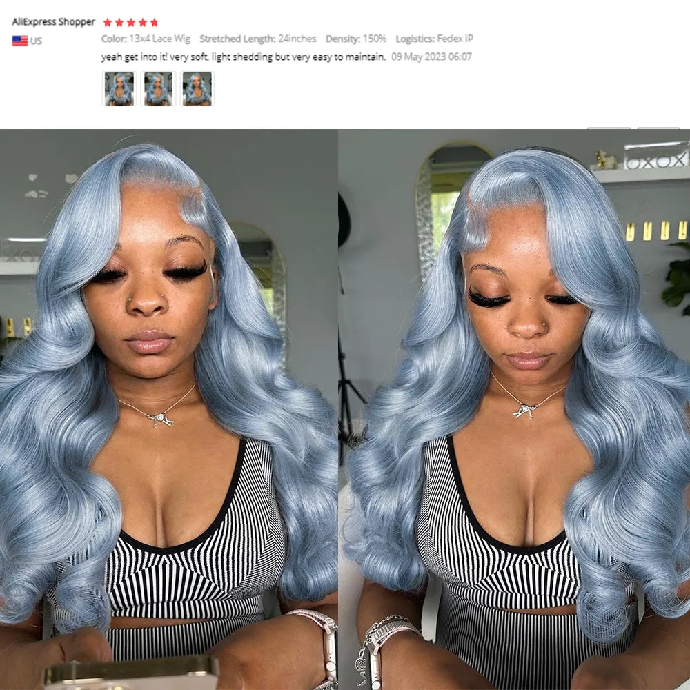 Lace Front Silver Grey Brazilian Human HairBody Wave Pre-Plucked Wigs
