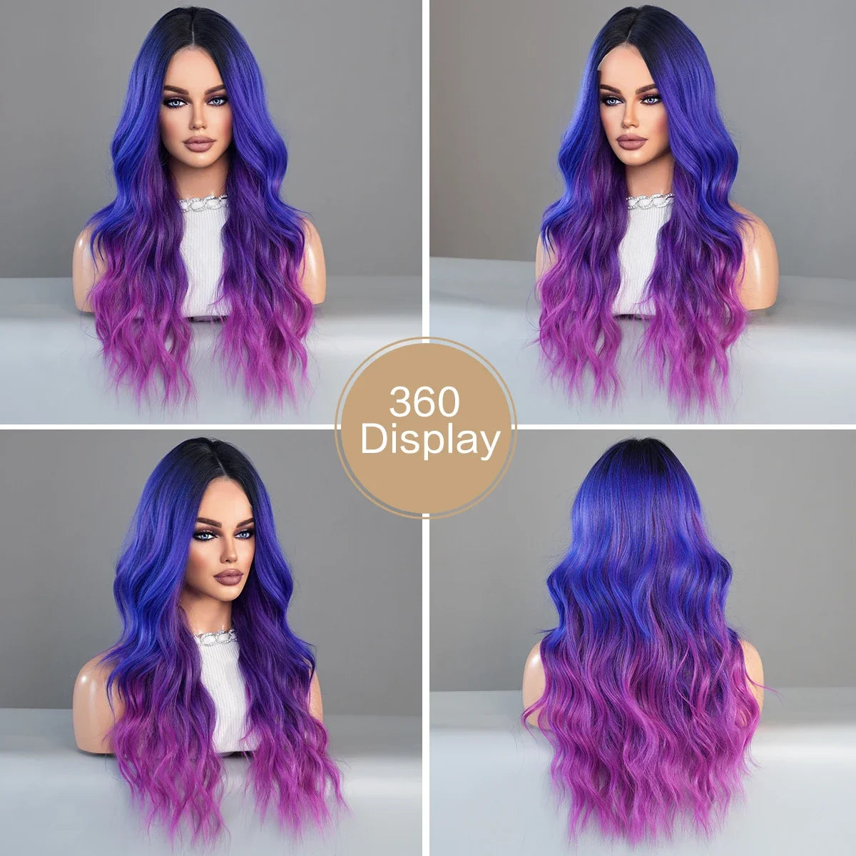 Synthetic Heat Resistant Lace Front HD Transparent Ombre  Body Wavy  with Bangs Wigs