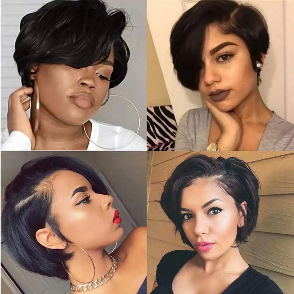 Pixie Cut Short BobTransparent Pre-Plucked Human Remy Hair Wig