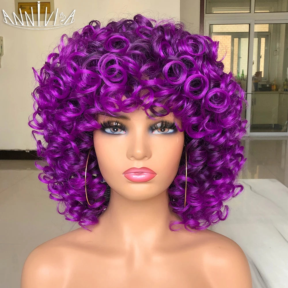 Synthetic Heat Resistant Curly Hair With Bangs Wig