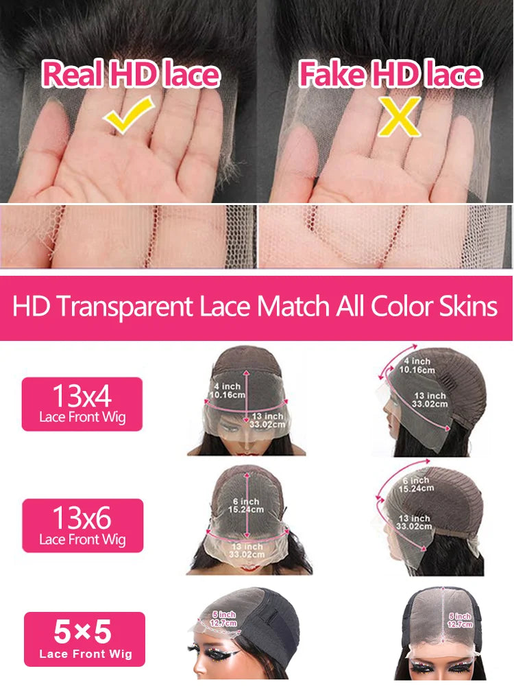 Glueless Lace Front  Transparent Body Wave  Human Hair Wigs