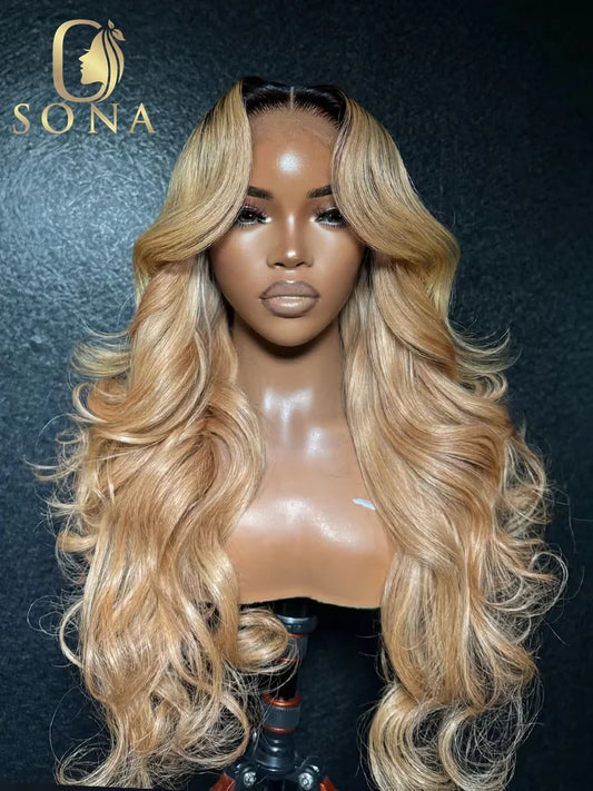 Lace Front Transparent PrePlucked Honey Blonde Body Wave Human Hair Wig
