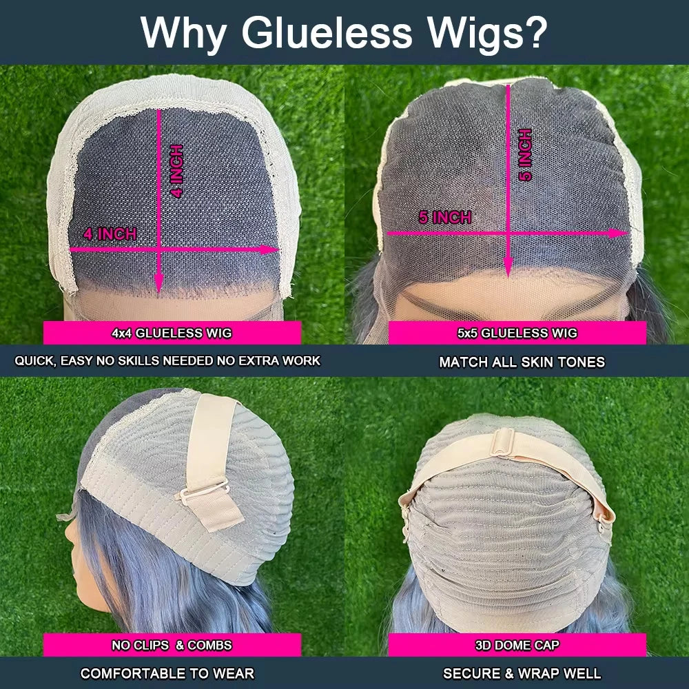Glueless HD Lace Front Straight Silver Grey Human Hair Wigs