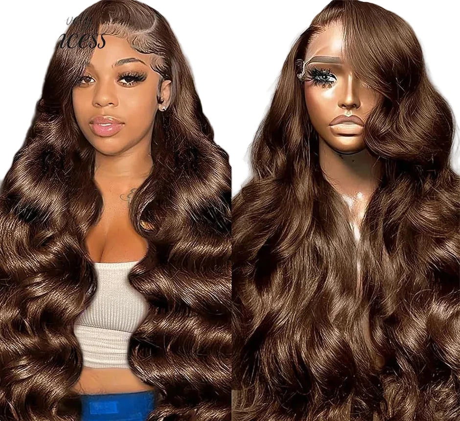 JNETTE CHANEL lace front transparent HD chocolate brown body wave human hair wig with natural-looking waves and lace detailing