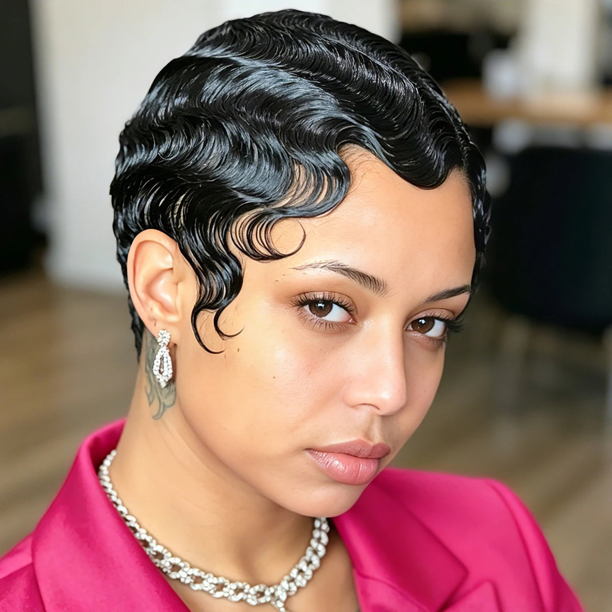 Luxury Short Finger Wave Bob Wig – Premium Brazilian Virgin Human Hair