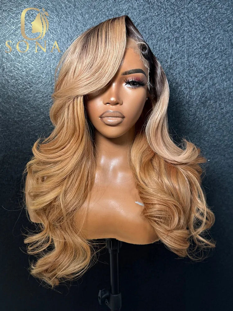 Lace Front Transparent PrePlucked Honey Blonde Body Wave Human Hair Wig