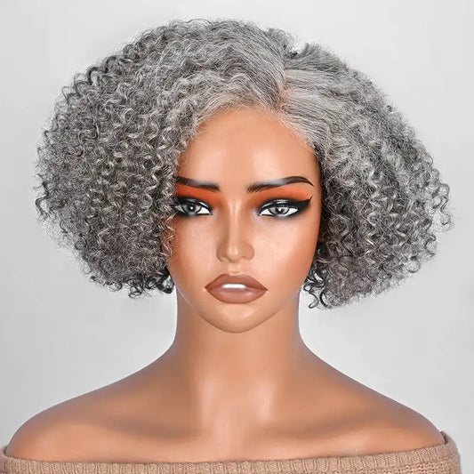 Glueless Curly Bob Salt And Pepper Human Hair Wigs