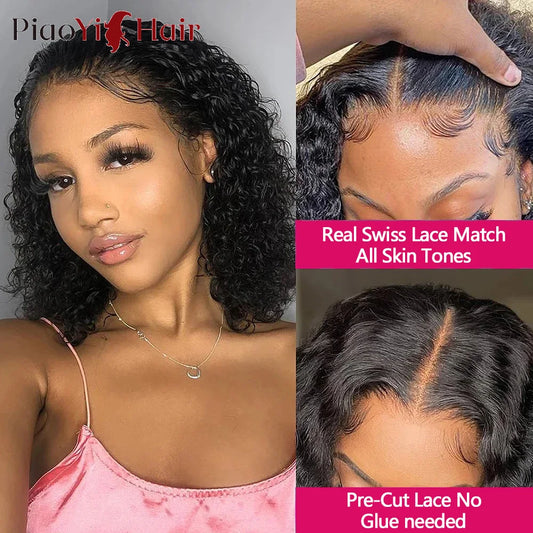 Glueless Lace Front Human Hair Water Wave Bob Wig
