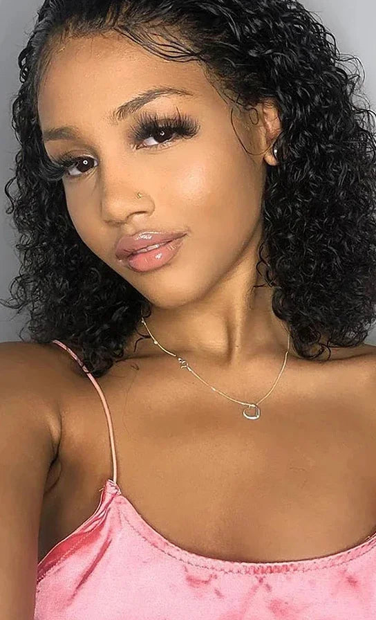 Glueless Lace Front Human Hair Water Wave Bob Wig
