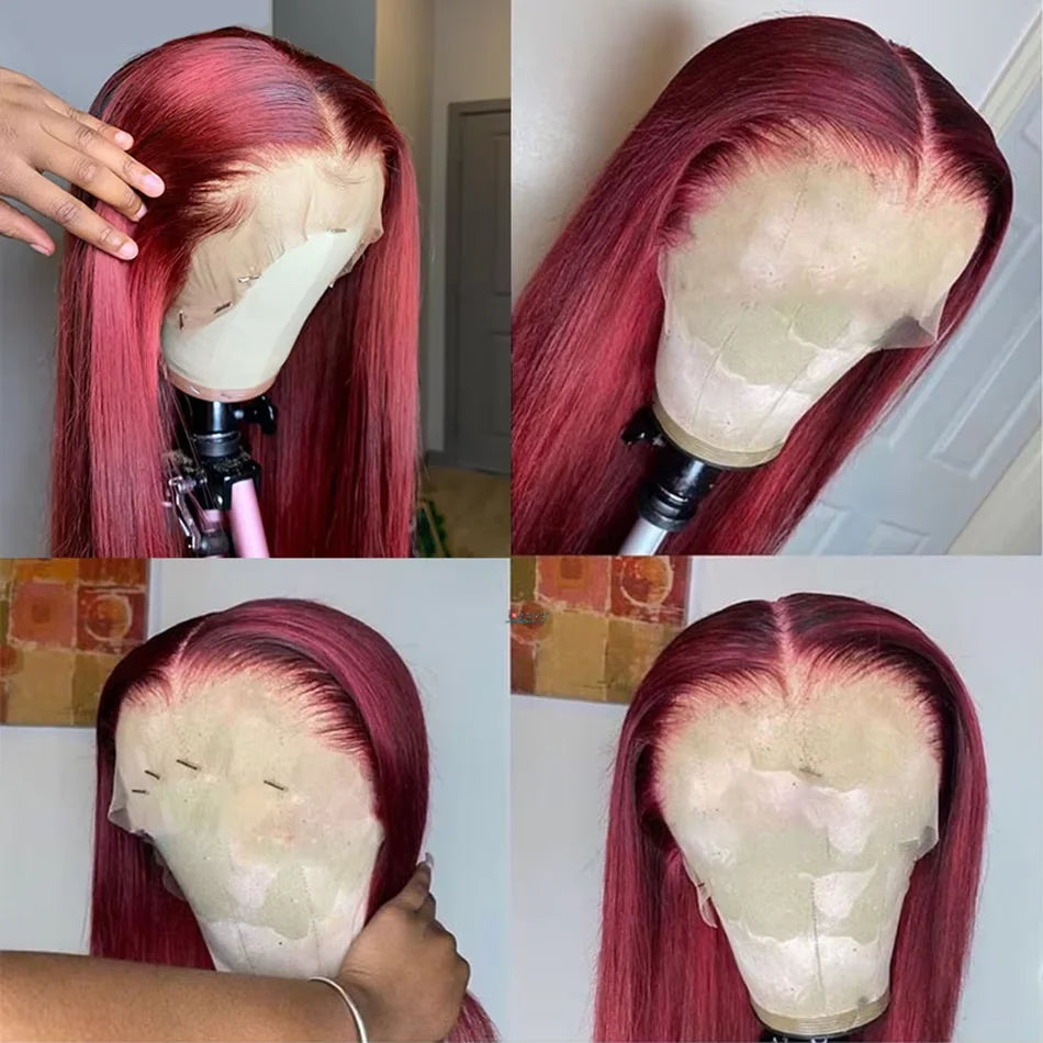 Glueless Lace Front Burgundy Straight Human Hair Wig