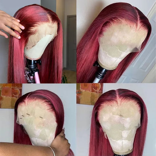 Glueless Lace Front Burgundy Straight Human Hair Wig
