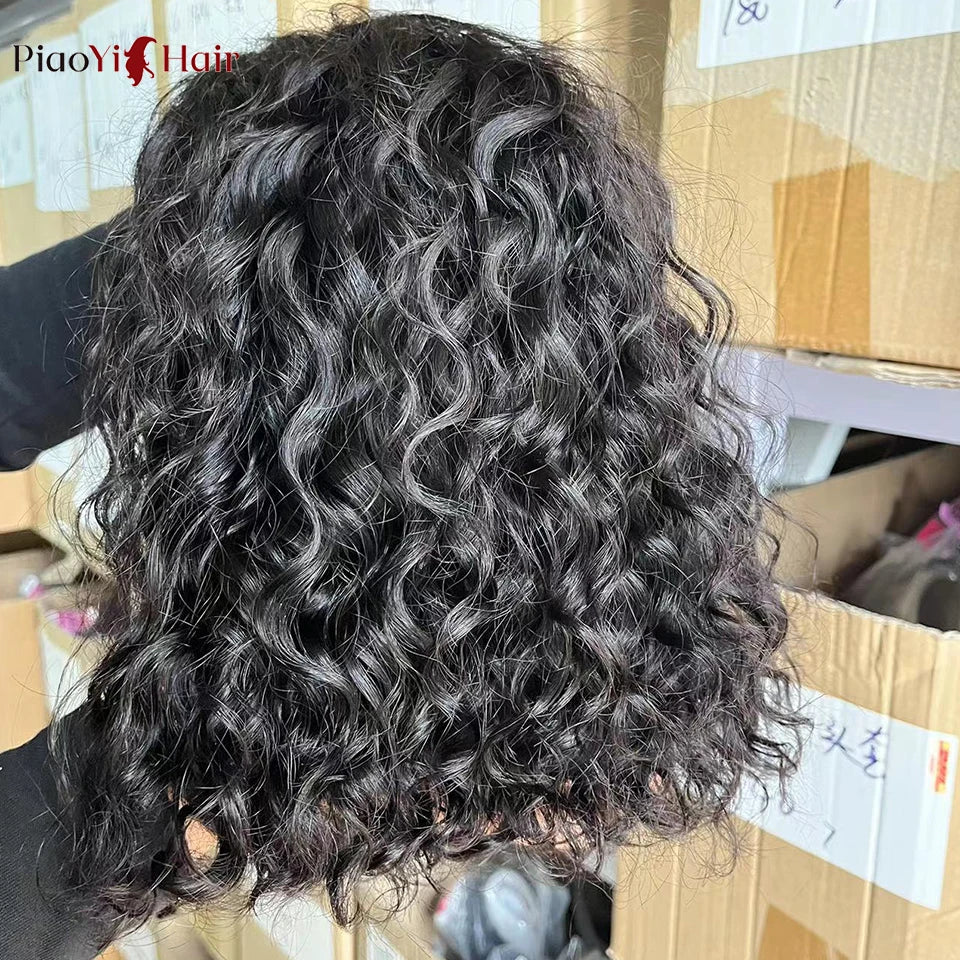 Glueless Lace Front Human Hair Water Wave Bob Wig