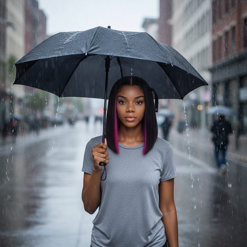 Synthetic  Heat Resistance Lace Front Black/Pink Highlight Short Bob Wigs