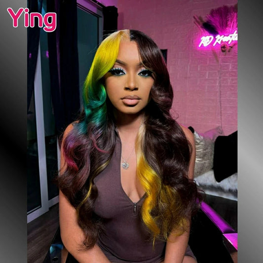 Lace Front Human Hair Multicolor Body Wave Pre Plucked Wigs