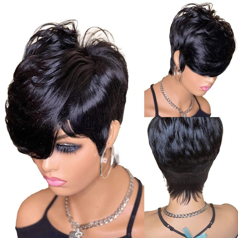 Pixie Cut  Human Hair with Bangs Wigs