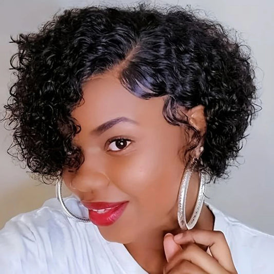 Pixie Cut Lace Front Preplucked Hairline Short Curly Bob Human Peruvian Hair Wig