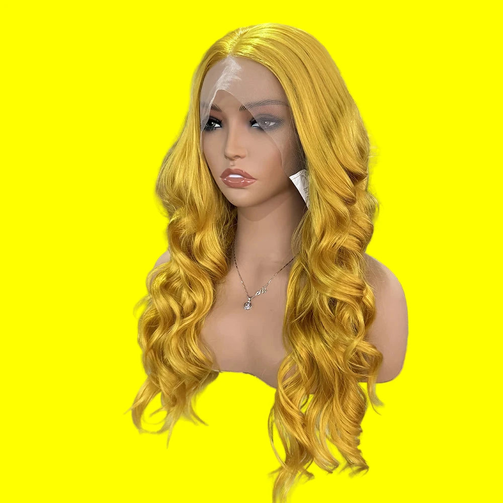 Synthetic Lace Front Yellow Deep Wave Wigs