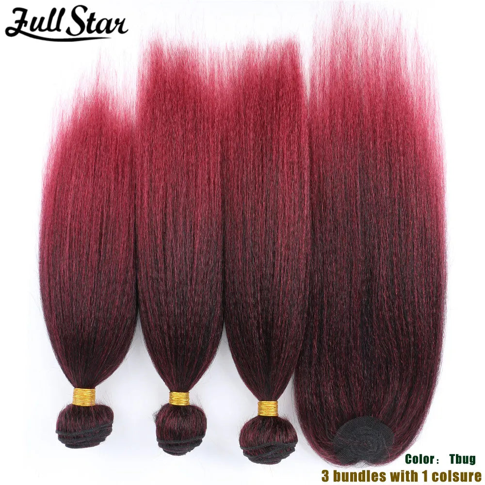 Yaki Straight Hair Bundle with Closure – Heat-Resistant Synthetic Weave Hair Extensions