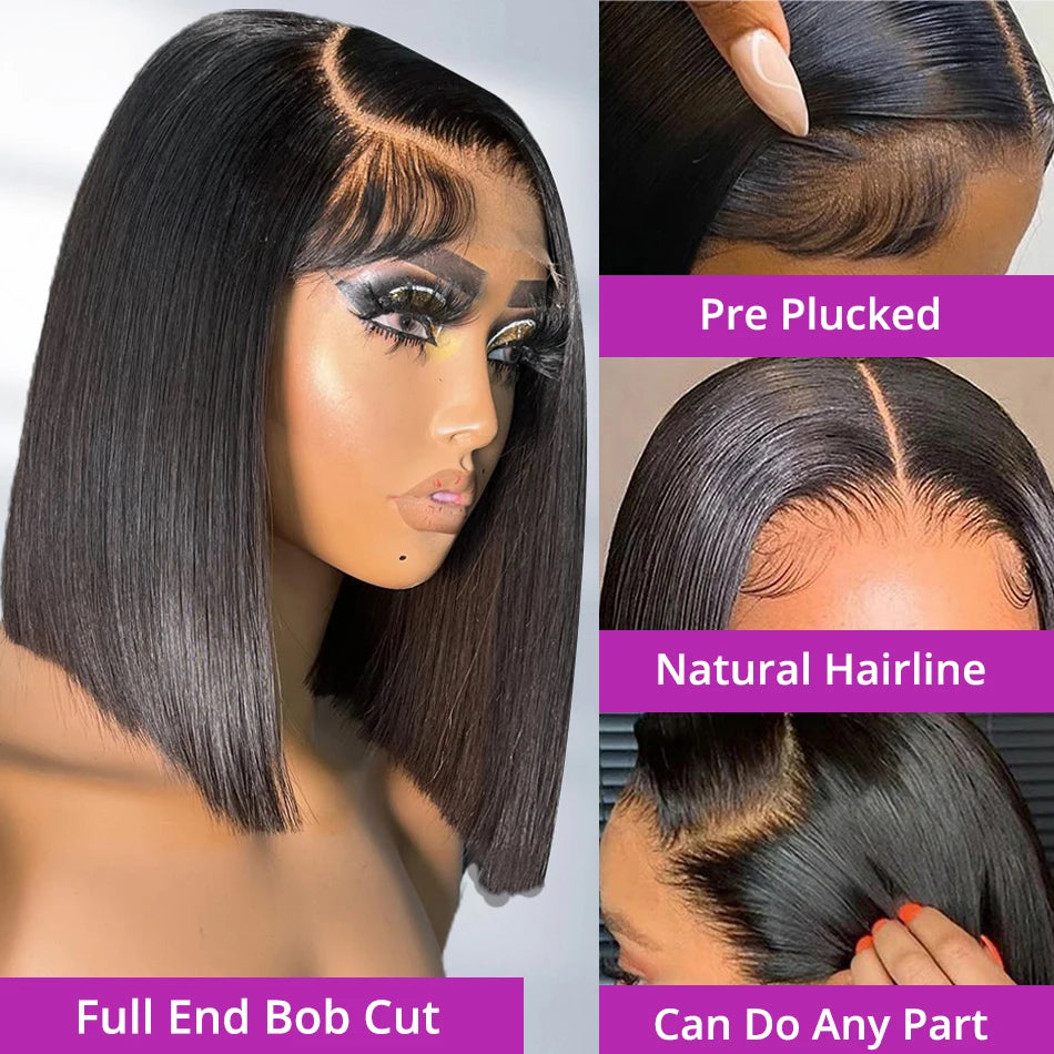 JNETTE CHANEL glueless precut lace front HD silky straight human hair bob wig, showcasing natural hair texture and lace front detail.