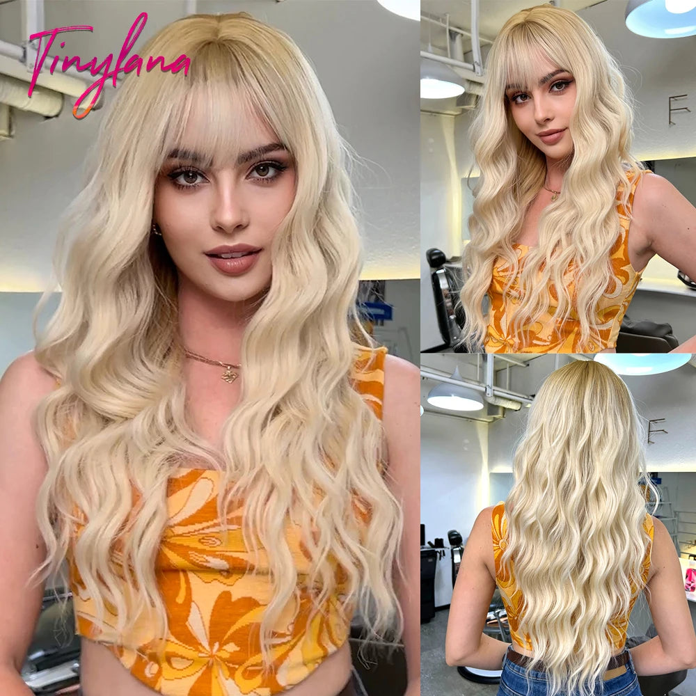 Synthetic Heat Resistant Curly Ombre Long Wavy Wigs with Bangs