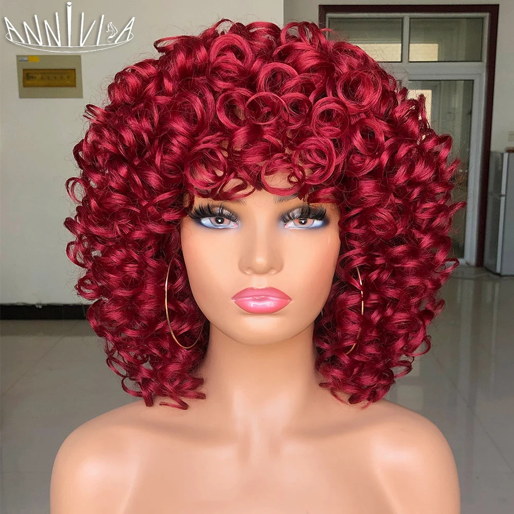 Synthetic Heat Resistant Curly Hair With Bangs Wig