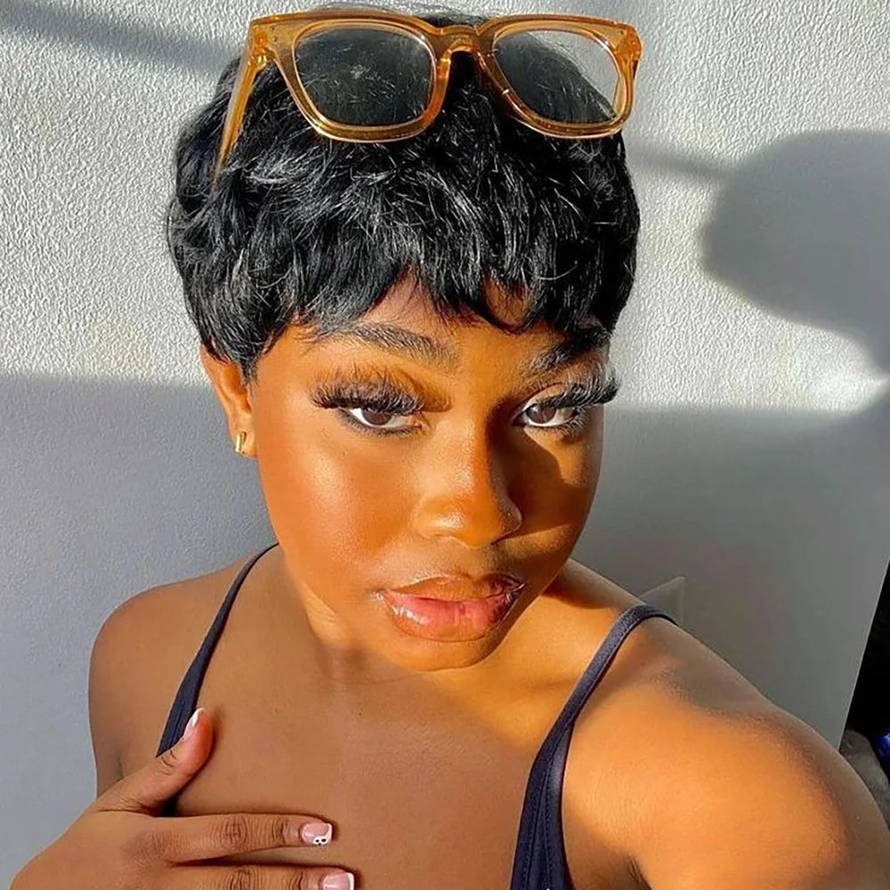 Pixie Cut  Short Human Hair  With Bangs Wig
