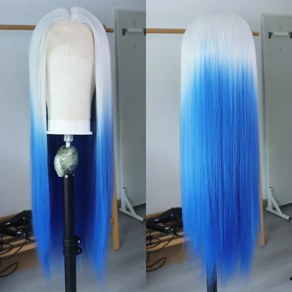 Lace Front  Preplucked Blue Ombre human hair  Wigs