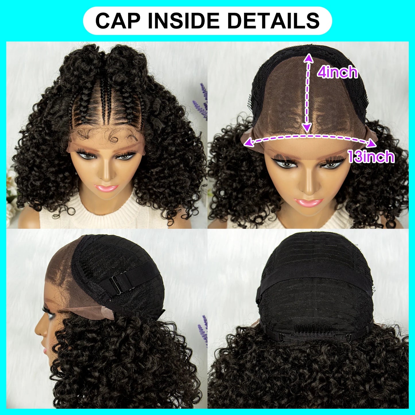 Synthetic Lace Front Cornrow Twisted 16 inches Curly Bob Wigs