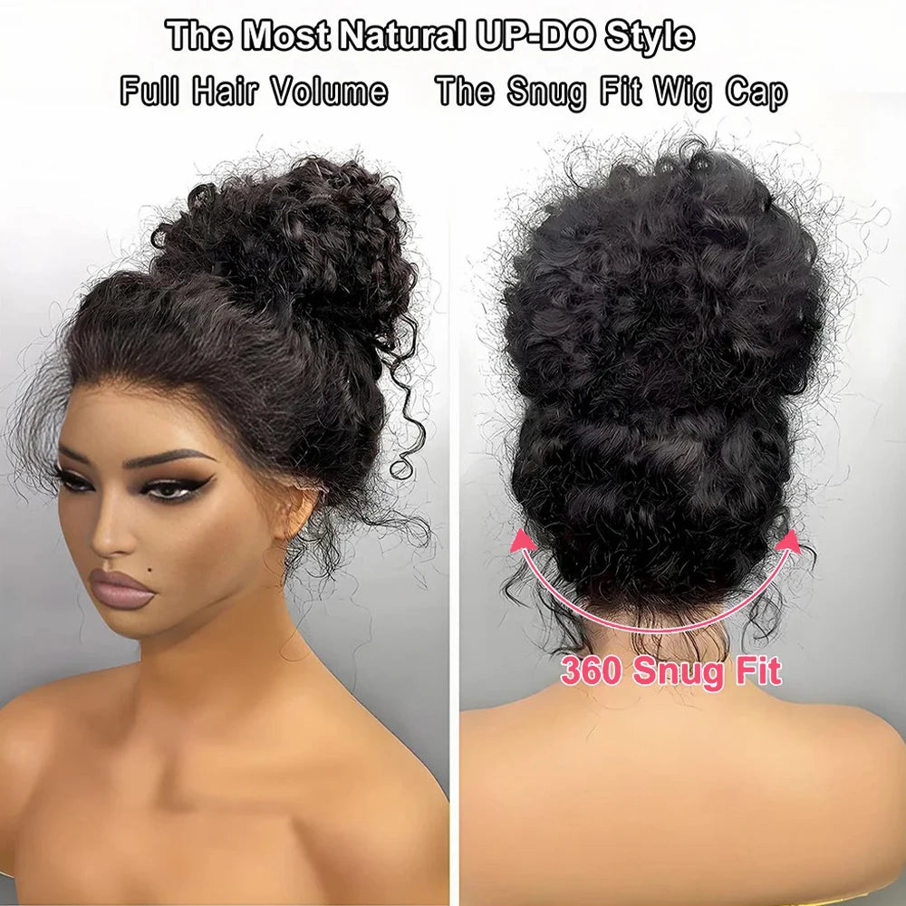 Deep wave HD human hair lace front wig with drawstring from JNETTE CHANEL, showcasing natural deep wave texture and lace front detail.